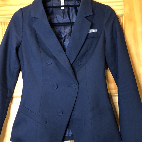 Navy Blue White Pinstripe Accent Blazer - Picture 4 of 8